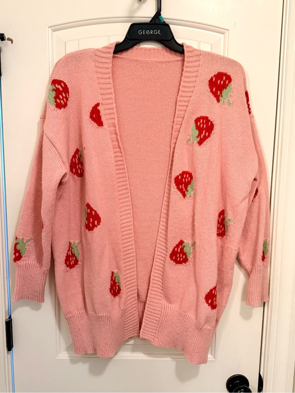 Pink Strawberry Knit Cardigan Sweater w/ Strawberry Accessories